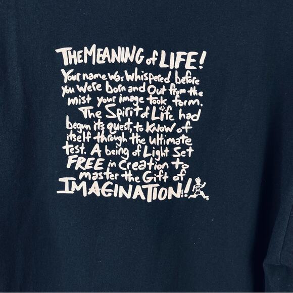 Jerzees Running Man TUT Meaning Of Life 1990's Black T-Shirt Large - Picture 6 of 6